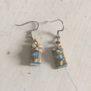 Handmade Blue and Tan Earrings